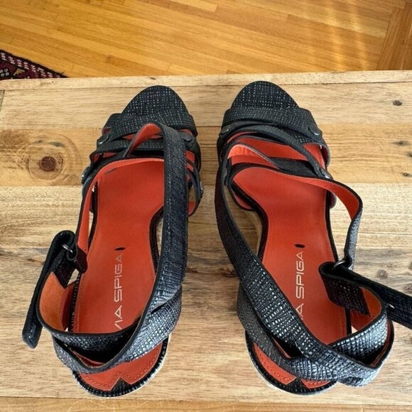 Y2K Via Spiga Karla Gray Textured Leather Strap Platform Espadrille Wedge Sandal - Picture 15 of 17